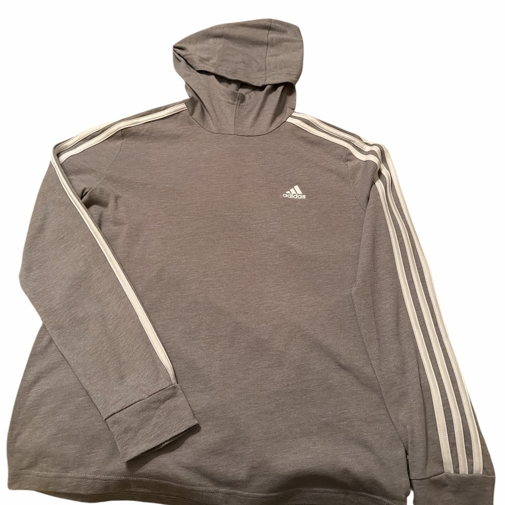 Adidas Charcoal lightweight Hoodie with Cream Stripes
